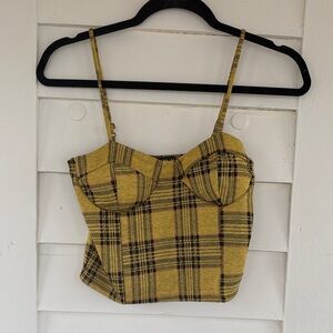 Liz & Sara Cropped Tank Top Womens M Yellow Plaid Indie Sleeze Preppy Aesthetic